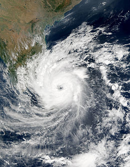 Cyclone 04B viewed from Space on December 26, 2000. The storm's eye, visible near the center of the image, is making landfall on Sri Lanka.