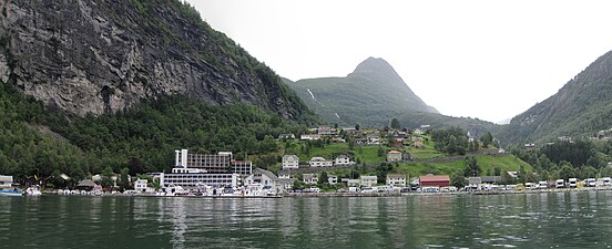 Geiranger fjord from the water (panorama)