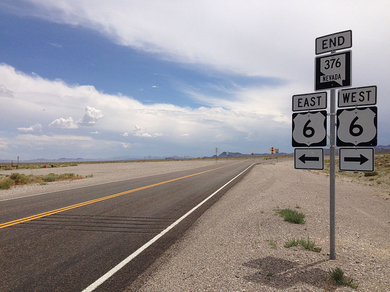 File:2014-07-30 14 29 20 View south near the south end of Nevada State Route 376 (Tonopah-Austin Road) at U.S. Route 6 in Nye County, Nevada.JPG