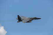 An F-15C Eagle, tail number 86-0164, taking off from RAF Lakenheath in England. The aircraft was assigned to the 493rd Fighter Squadron.