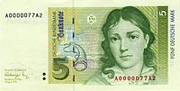 Беттина фон Арним на банкноте номиналом 5 немецких марок
