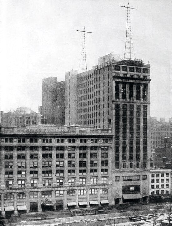 Beginning in May 1923 the WJZ studios and towers were located (along with WJY) at Aeolian Hall in New York City.