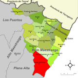 Localización de Alcalá de Chivert respecto a la comarca del Bajo Maestrazgo