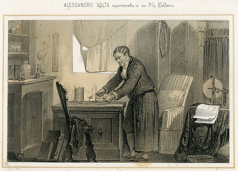 File:Alessandro Volta esperimenta la sua pila elettrica.jpg