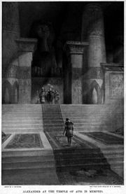 Alexander at the Temple of Apis in Memphis, by Andre Castaigne (1898-1899) Alexander visits the Apis bull at the temple in Memphis by Andre Castaigne (1898-1899).jpg