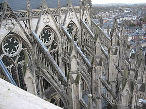 Buttresses of Amiens Cathedral with pinnacles to give them added weight (1220-1266)