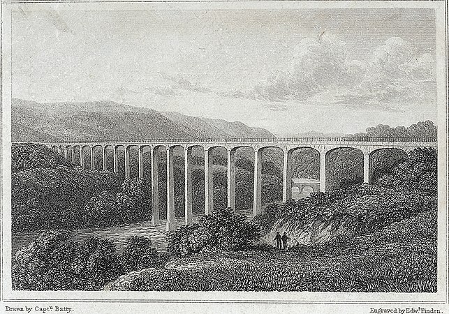 Pontcysyllte Aqueduct engraved by Edward Francis Finden from a drawing by Robert Batty, 1823