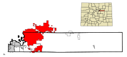 Arapahoe County Colorado Incorporated and Unincorporated areas Aurora Highlighted.svg