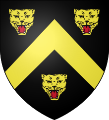 Arms of Wentworth, Earls of Strafford (1st and 2nd Creations): Sable, a chevron between three leopard's faces or Arms of Wentworth.svg