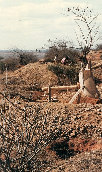 Artisanal gold mines near Dodoma, Tanzania. Makeshift sails lead fresh air underground.