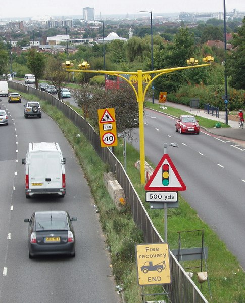 File:Average speed cameras at roadworks - geograph.org.uk - 938662.jpg