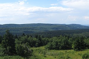 The Barnacken (centre), highest point in the Teutoburg Forest, seen from the Egge Tower Barnacken.jpg