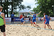 Deutsch: Beachhandball Europameisterschaften 2019 (Beach handball Euro); Tag 6: 7. Juli 2019 – Platzierungsspiele Rang 13-16 Männer, Rumänien-Serbien 2:0 (21:18, 22:20) English: Beach handball Euro; Day 6: 7 July 2019 – Placement Match 13–16 Men – Romania-Serbia 2:0 (21:18, 22:20)