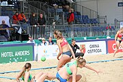 Deutsch: Beachhandball Europameisterschaften 2019 (Beach handball Euro); Tag 2: 3. Juli 2019 – Frauen, Vorrunde Gruppe D, Ukraine-Deutschland 2:0 (23:22, 32:24) English: Beach handball Euro; Day 2: 3 July 2019 – Women Preliminary Round Group D – Ukraine-Germany 2:0 (23:22, 32:24)