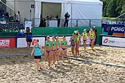 Deutsch: Beachhandball Europameisterschaften 2019 (Beach handball Euro); Tag 4: 5. Juli 2019 – Frauen, Viertelfinale, Kroatien-Ukraine 2:0 (21:20, 21:18) English: Beach handball Euro; Day 4: 5 July 2019 – Quarter Final Women – Croatia-Ukraine 2:0 (21:20, 21:18)