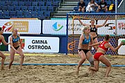 Deutsch: Beachhandball Europameisterschaften 2019 (Beach handball Euro); Tag 5: 6. Juli 2019 – Frauen, Halbfinale, Kroatien-Dänemark 1:2 (12:19, 17:10, 4:7) English: Beach handball Euro; Day 5: 6 July 2019 – Semifinal Men – Croatia-Denmark 1:2 (12:19, 17:10, 4:7)