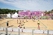 Deutsch: Beachhandball bei den Olympischen Jugendspielen 2018; Tag 3, 9. Oktober 2018; Mädchen, Vorrunde, Gruppe A - Kroatien-Ungarn 0:2 English: Beach handball at the 2018 Summer Youth Olympics at 9 October 2018 – Girls Preliminary Round Group A‎ – Croatia-Hungary 0:2