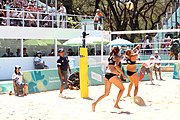 Deutsch: Beachvolleyball bei den Olympischen Jugendspielen 2018; Tag 9, 15. Oktober 2018; Mädchen, Viertelfinale: USA-Spanien 2–1 (21–19/17–21/15–9) English: Beach volleyball at the 2018 Summer Youth Olympics at 15 October 2018 – Girls Quarterfinals: USA-Spain 2–1 (21–19/17–21/15–9)