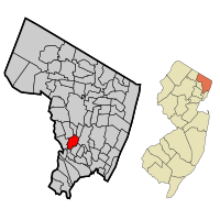 Karte mit Hervorhebung der Lage von Lodi im Kreis Bergen.  Einschub: Lage von Bergen County in New Jersey