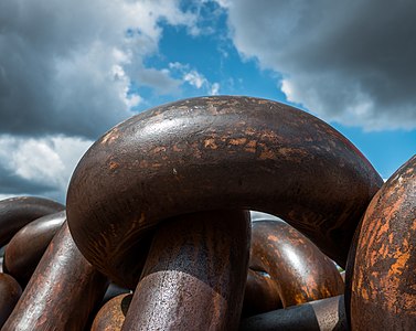 Detail of a ship anchor chain in front of the Naval Museum. Bilbao, Biscay, Spain