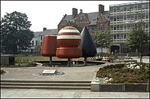 Three buoys in a paved area between York and Donegall streets Buoys, Donegall Street, Belfast (2) - geograph.org.uk - 498090.jpg