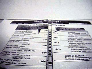 Perspective view of a 2000 Palm Beach County, Florida "butterfly ballot"
