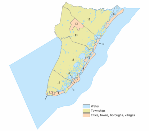 Index map of Cape May County municipalities (click to see index key)