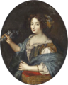 Circle of Mignard -Portrait of a lady in a lace-trimmed green and gold dress and a blue wrap.png