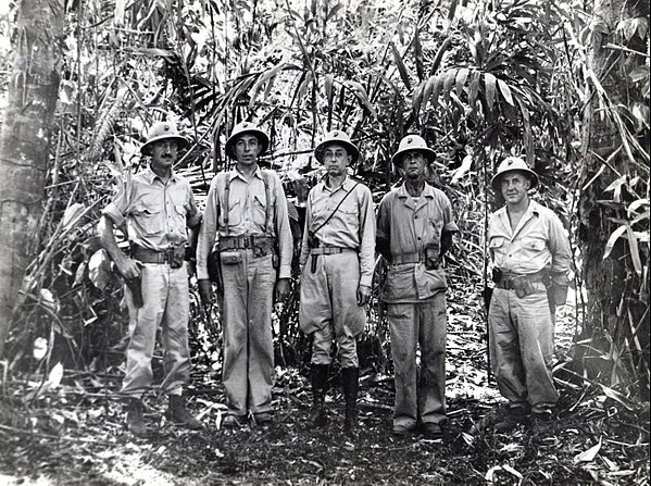 From left to right: Lieutenant Colonel Leonard B. Cresswell (1st Battalion), Lieutenant Colonel Edwin A. Pollock (Executive Officer 1st Marines), Colo