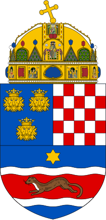 Coat of arms of Croatia (1868-1918) with crown.svg