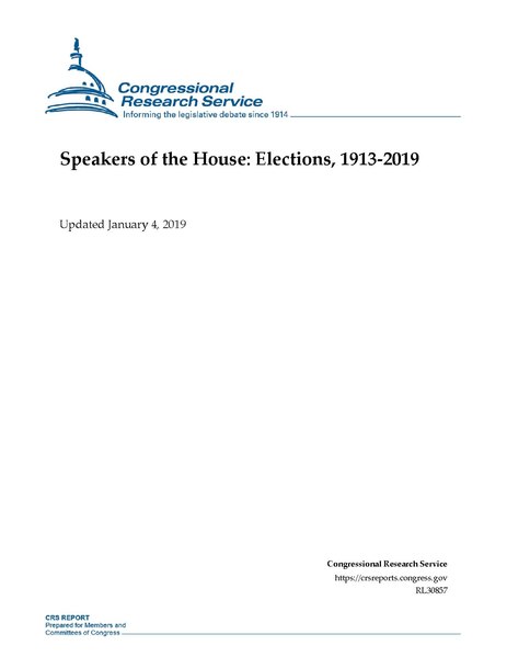 File:Congressional Research Service Report RL30857 - Speakers of the House - Elections, 1913-2019.pdf