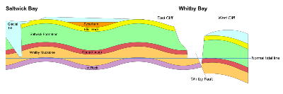 Whitby Bay cross section incl. Sycarham Member Cross-section of rocks at Whitby Bay.svg