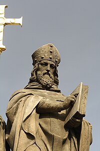 Detail of Saint Cyrill statue in Třebíč, Třebíč District.jpg