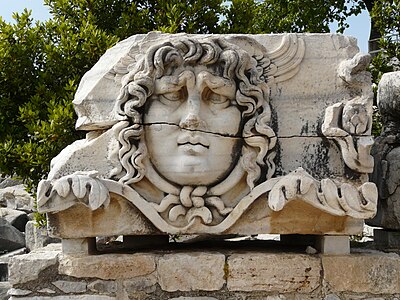 Ancient Greek mascaron of a gorgon from the sanctuary of Apollo, Didyma, present-day Turkey, unknown architect, 6th and 3rd centuries BC
