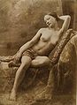 Fotografie: Eugène Durieu: Sitzender weiblicher Akt. Entwurfsvorlage für das Gemälde Odalisque von Eugène Delacroix.