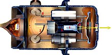 Electron gun from a travelling wave tube, cutaway through axis to show construction Ekanoner.jpg