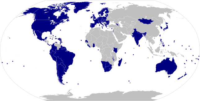 Countries designated "electoral democracies" in Freedom House's Freedom in the World 2021 survey, covering the year 2020. Electoral democracies.svg