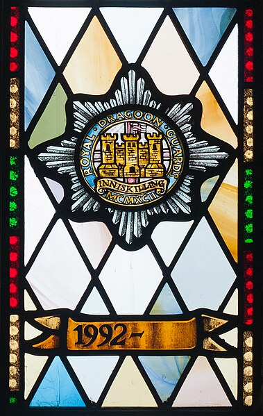 File:Enniskillen Cathedral of St. Macartin North Aisle Royal Inniskilling Dragoons Window Detail Insigna 1992 2012 09 17.jpg