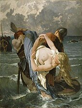 The Annals of Ulster record that in AD 821 Howth, Co. Dublin, was raided and 'a great booty of women was carried away'. Evariste-Vital Luminais - Pirates normands au IXe siecle.jpg