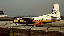 An Air UK Fokker F-27 still in basic Air Anglia livery at Aberdeen Airport in 1981.