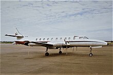 Metro II formerly operated by Kendell Airlines and still wearing its 1970s-era colour scheme. The red was replaced with blue. Fairchild Swearingen SA226-TC Metro II (VH-KGX), in Kendell Airlines livery, at Bankstown Airport.jpg