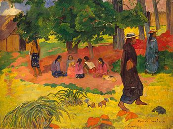 Early Evening (1892) by Paul Gauguin Gauguin Tapera mahana.jpg