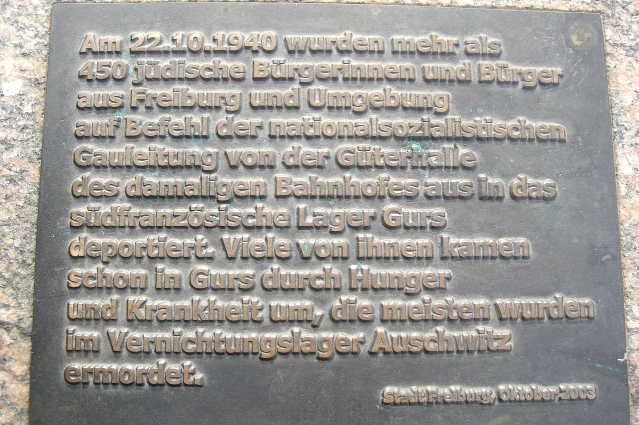 Gedenktafel zur Deportation am 22. Oktober 1940