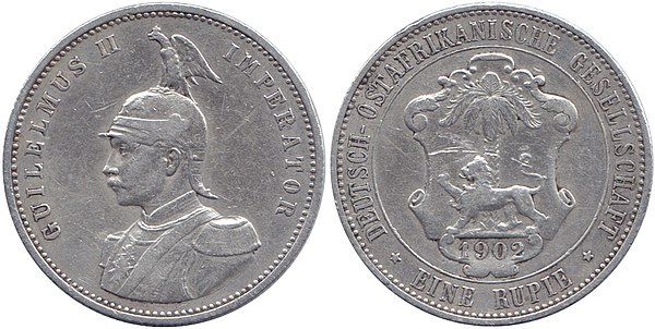 1 rupee, German East Africa, 1902. Silver 917.