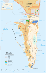 Image 4GibraltarMap credit: Eric Gaba/Jeff DahlA map of Gibraltar, a British overseas territory located near the southernmost tip of the Iberian Peninsula overlooking the Strait of Gibraltar. The territory shares a border with Spain to the north. Gibraltar has historically been an important base for the  British Armed Forces and is the site of a Royal Navy base.More featured pictures