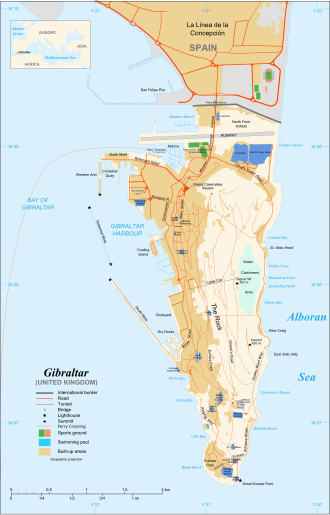 Gibraltar Harbour with North Mole, Detached Mole, and South Mole Gibraltar map-en-edit2.svg