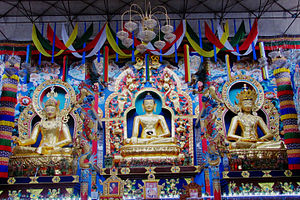 Golden Statues of Gautama Buddha,Bylakuppe,Karnataka.