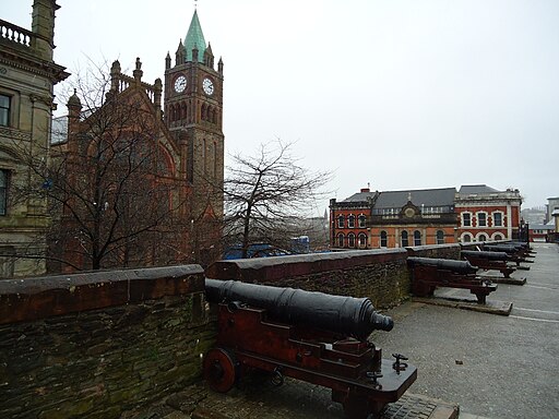 Guildhall with cannon in foreground