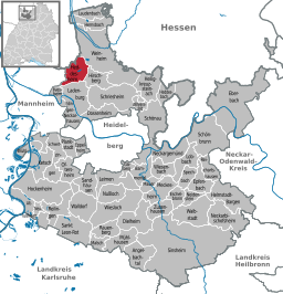 Läget för Heddesheim i Rhein-Neckar-Kreis