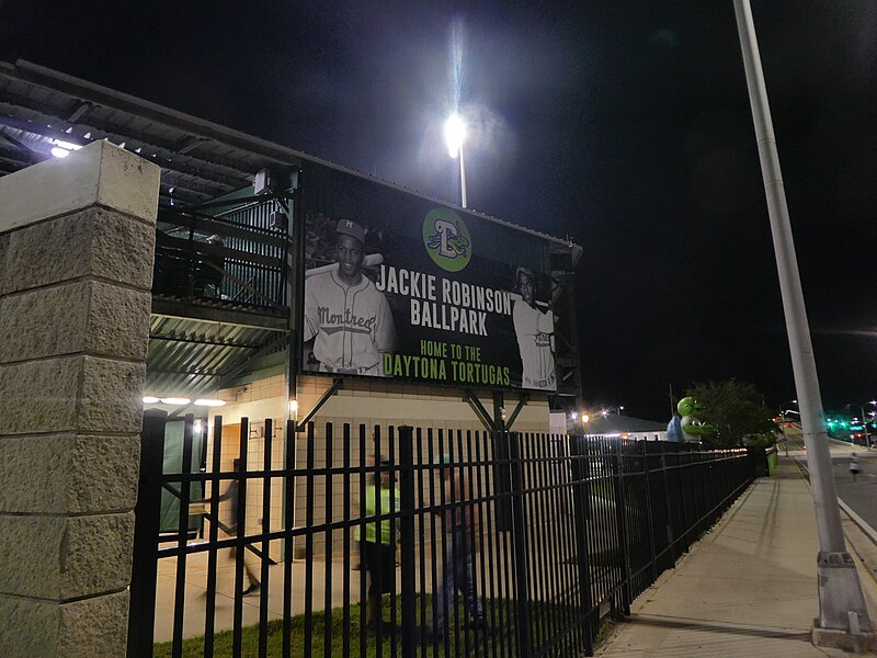 File:Jackie Robinson Ballpark exterior at night.jpg